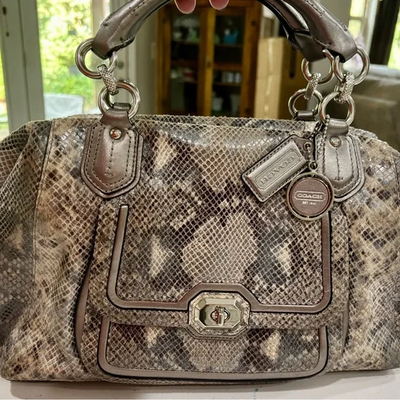 Coach Snakeskin Satchel in Gray and Brown - Picture 2 of 4